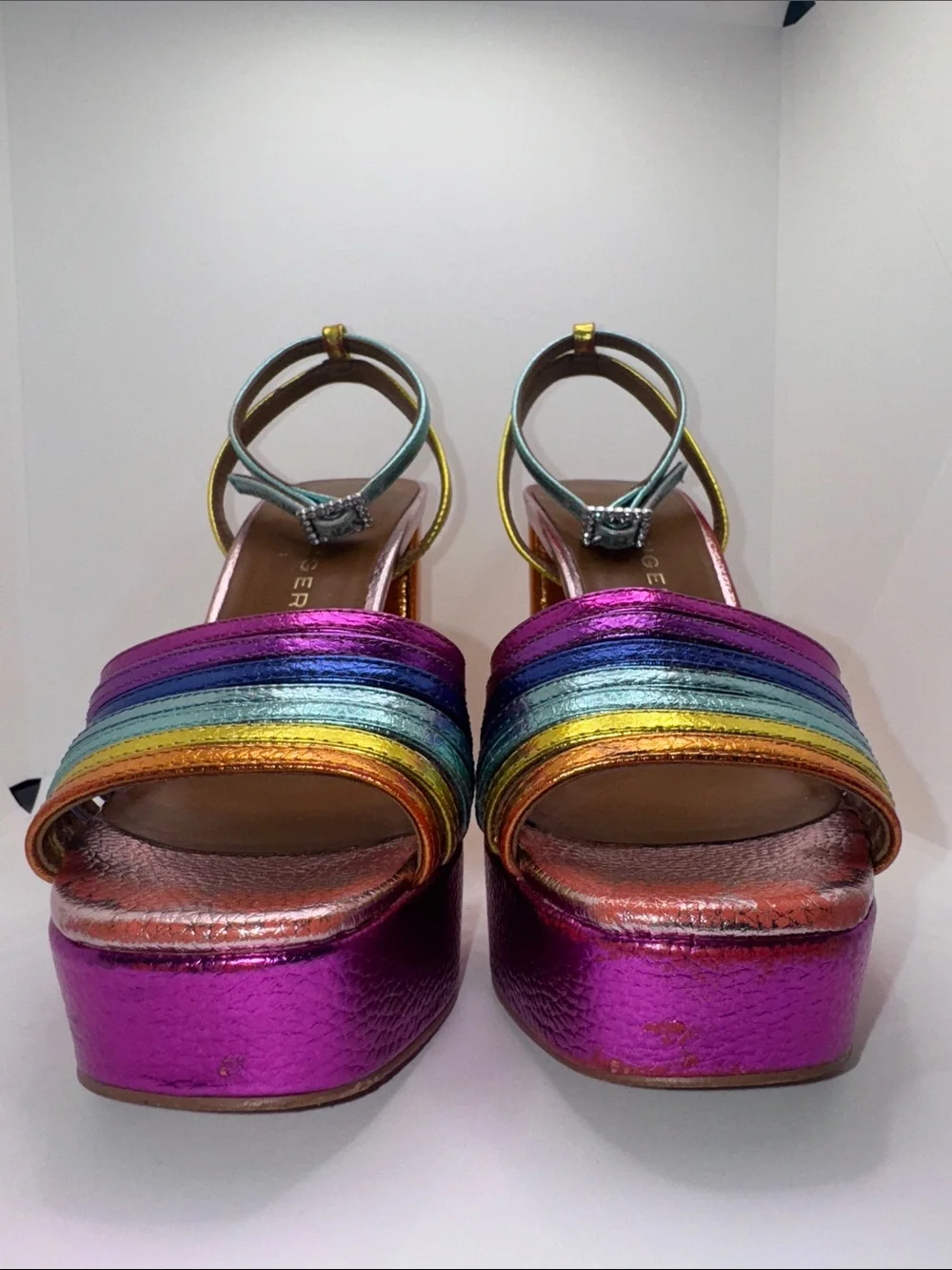 Kurt Geiger Pierra Platform Sandal Heels Metallic Leather Women’s 36.5 US 6.5
